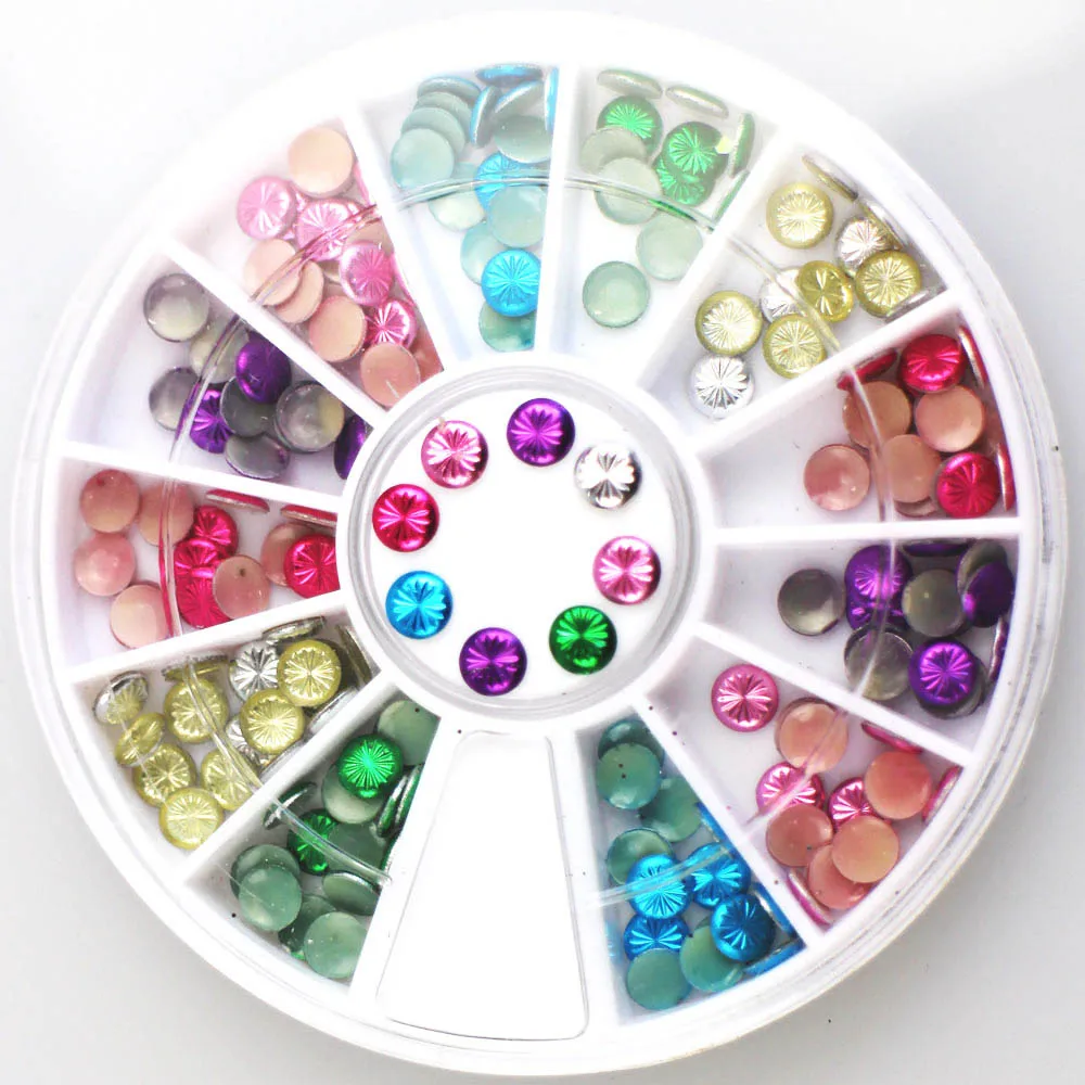 

1 Wheel Mix Colors Fashion Round Shapes Nail Art Decorations Nail Art Studs DIY Rhinestones Tools