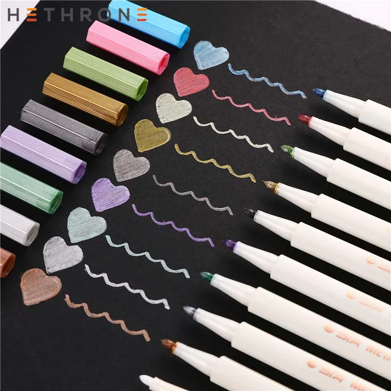 

Hethrone 10pcs/set STA Metallic Glitter Shining Marker Pen School art supplies Drawing Crafts Soft brush fineliner Stationery