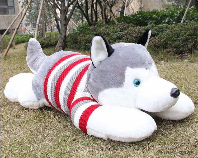 stuffed toy lovely sweater husky dog plush toy prone dog doll throw