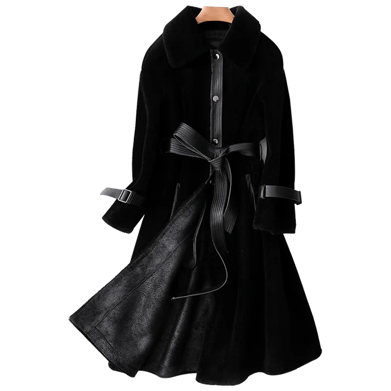 

Real Fur Coat Autumn Winter Jacket Women Clothes 2018 Korean Vintage Sheep Shearling Fur Suede Lining Slim Long Coats ZT1404