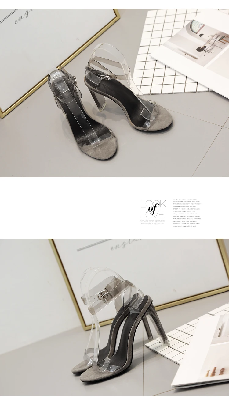 Aneikeh/Новинка года; Модные женские желейные сандалии с открытым носком на высоком толстом каблуке; прозрачные босоножки с пряжкой на прозрачном каблуке из ПВХ