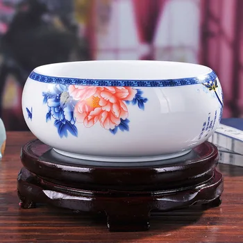 

Ceramic Porcelain Flower / Fish Nursery Bowl with Peony Painting for Traditional Chinese Syle Home Decoration