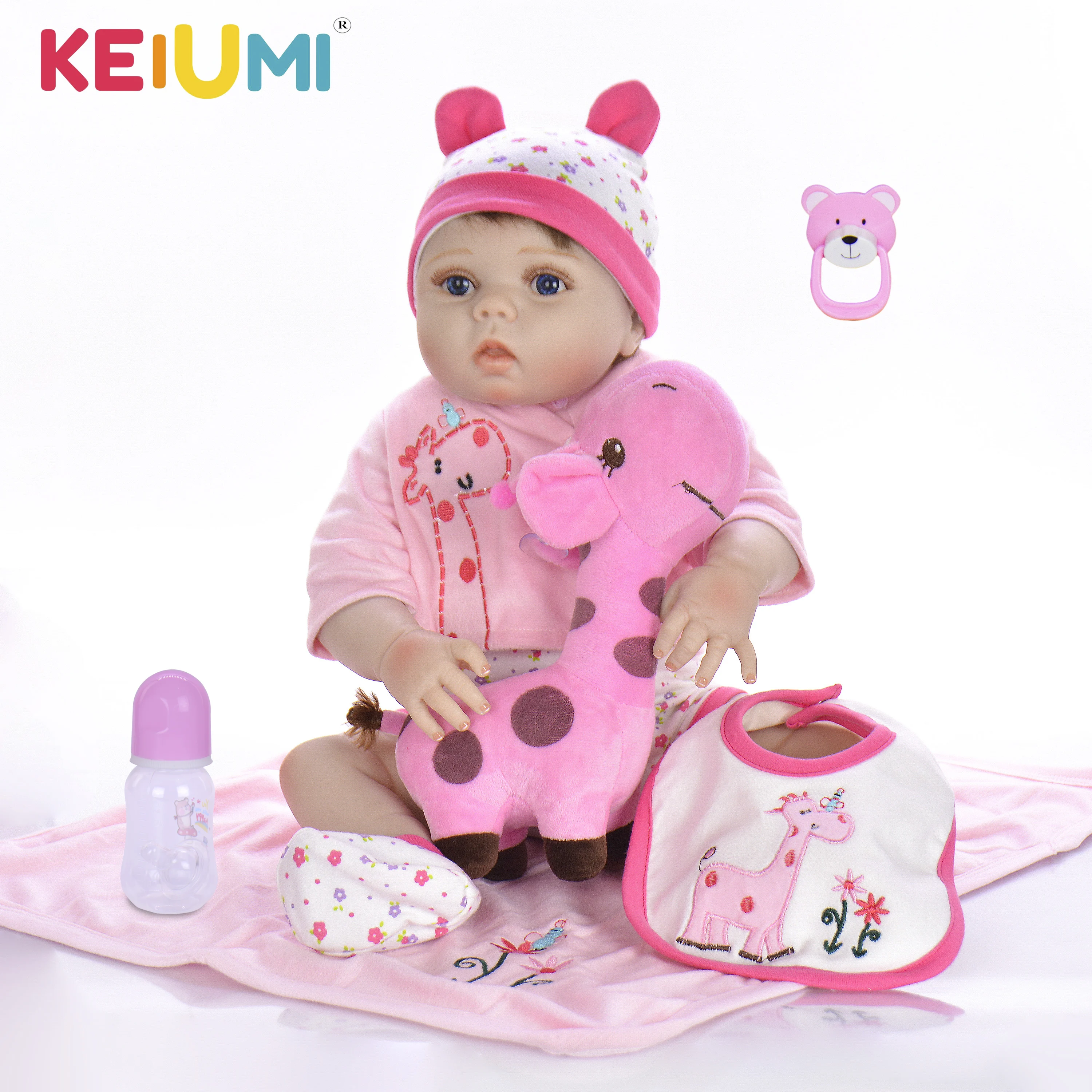 

Fashion Whole Silicone Reborn Baby Doll 23'' 57 cm Vinyl Realistic Girl Princess Baby Doll Toys Wear Giraffe Bib Suits Kids Gift
