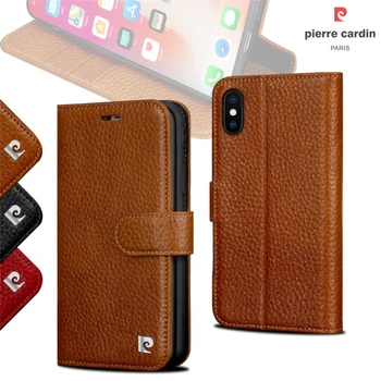 

Pierre Cardin Flip Case For iPhone X Original Phone Genuine Leather Wallet Case For iPhone X Magnet Flip Cover For iPhoneX Coque