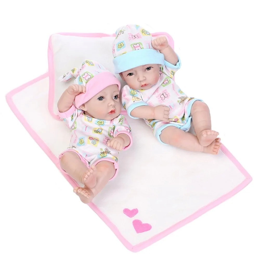 

2Pcs 28cm Mini Cute Reborn Doll Toys With Cradle Realistic Shower Soothing Play Lifelike Baby Doll Educational Toy Birthday Gift