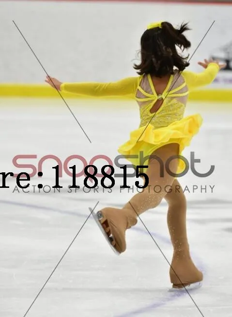 

Figure Skating Dress Girls Yellow Ice Skating Dress Crystals Women Competition Custom Figure Ice Skating Dress No Sleeves B214