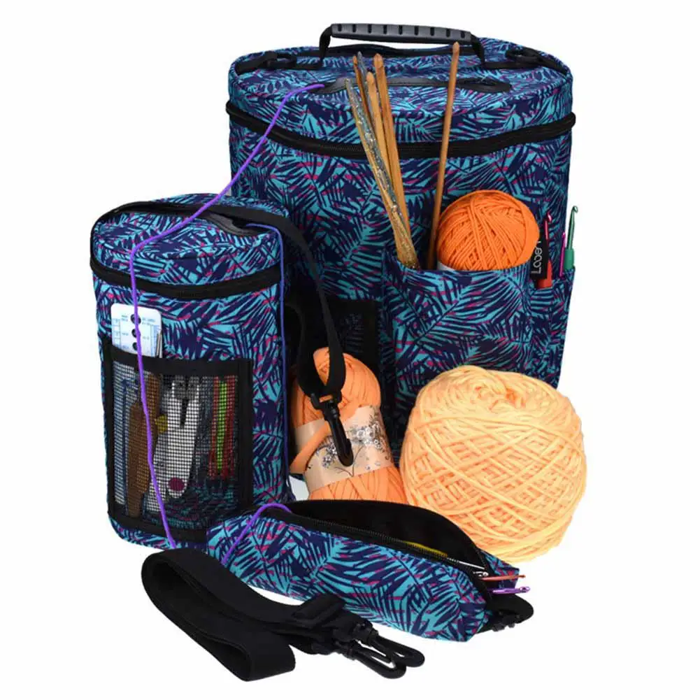 

Printing Pattern Cylinder Shape Organizing Bag with Shoulder Strap Crochet Wool Tool Storage Container