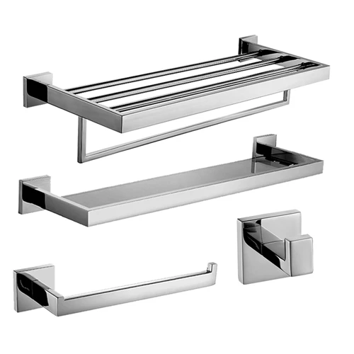 Полированная нержавеющая сталь набор аксессуаров для ванной комнаты двойной держатель для полотенец держатель для туалетной бумаги крючок для халата и держатель для туалетной щетки - Цвет: Set K