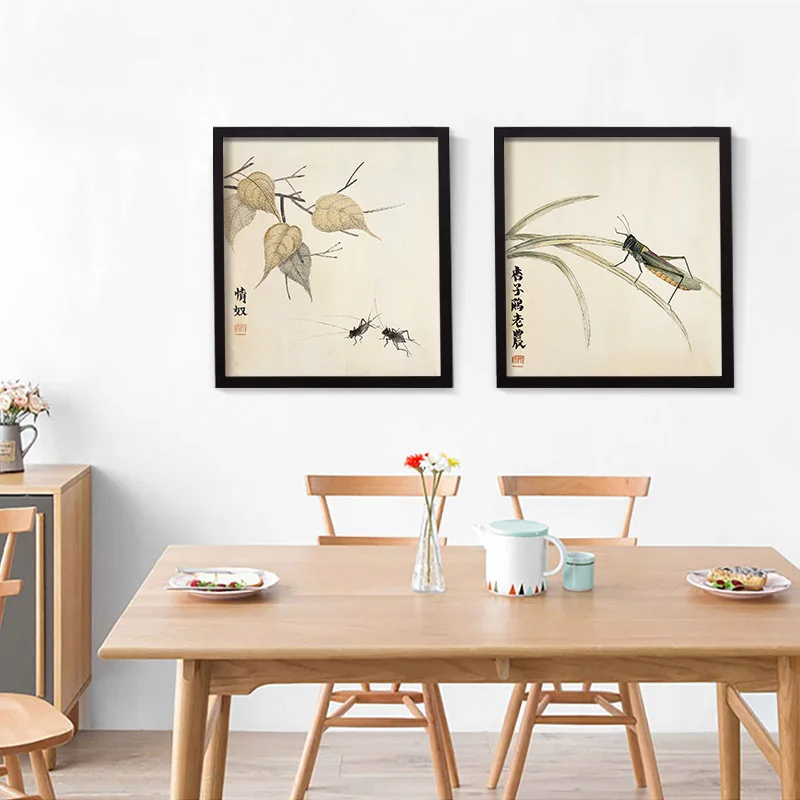 

Light Ink Canvas Painting Leaf Bamboo Insect Printed on Cotton Canvas Oil Painting Picture Decor Classroom Hotel Hall no Frame