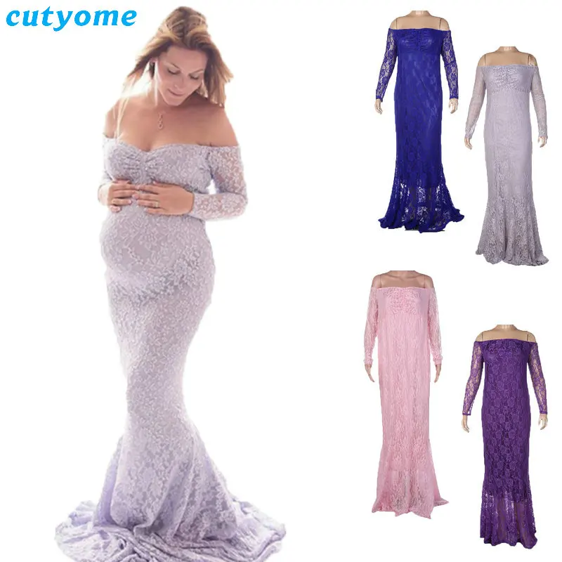 

Maternity Lace Dress For Pregnant Women Photography Pregnancy Maxi Clothes Maternity Princess Maternity Woman Shoot Long Dress