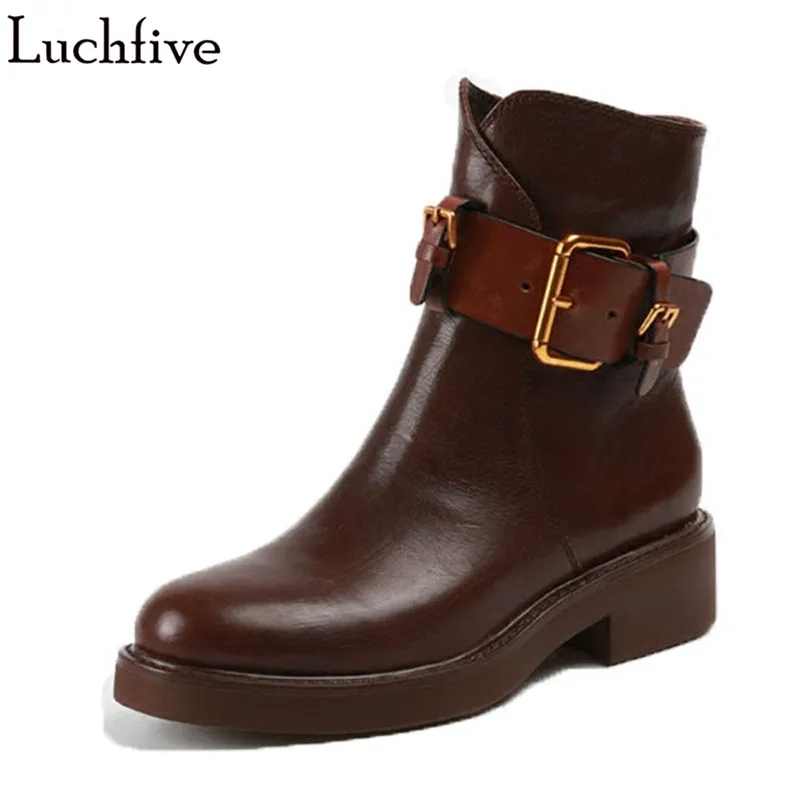 British style high quality leather Ankle Boots For women black brown