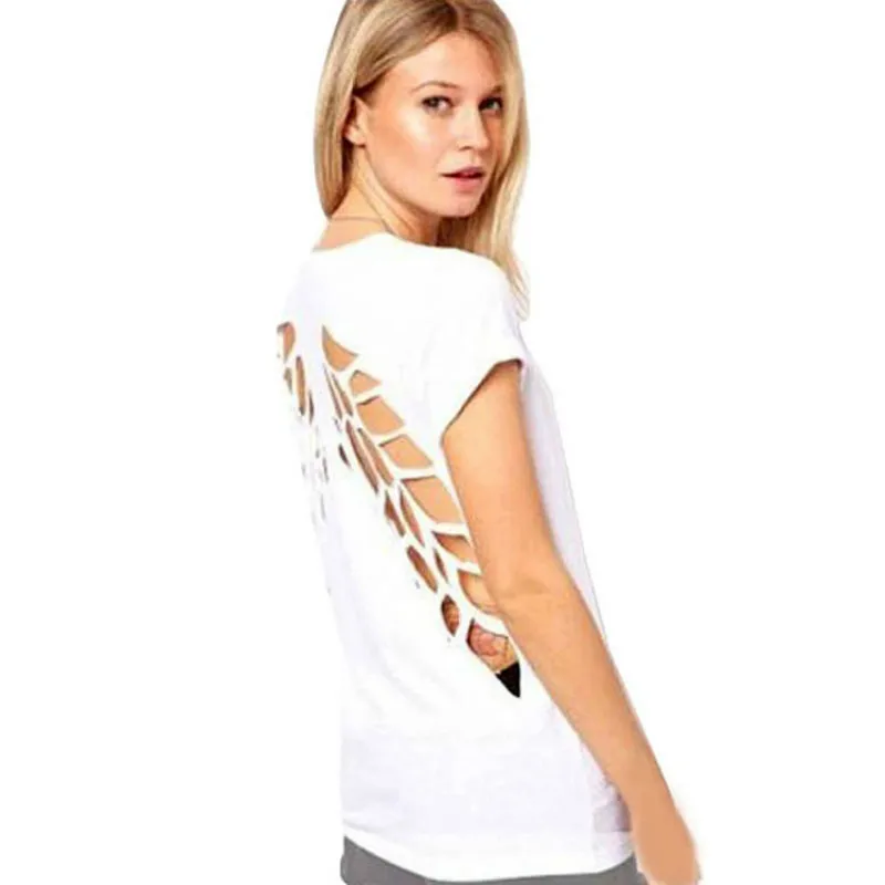 Женская футболка с крыльями ангела camiseta Feminina туника вырезами сзади укороченный