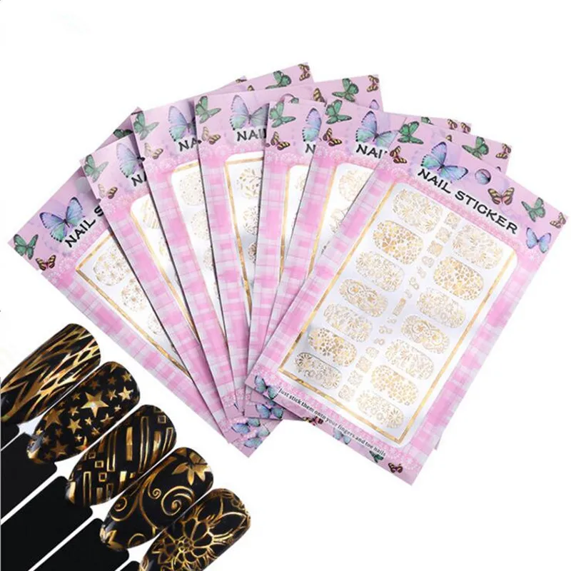 

Gold Snowflake 3D Nail Sticker Metal Stripe Chain Tribal Adhesive Manicure Nail Art Transfer Sticker Nail Art Decals 1Pc