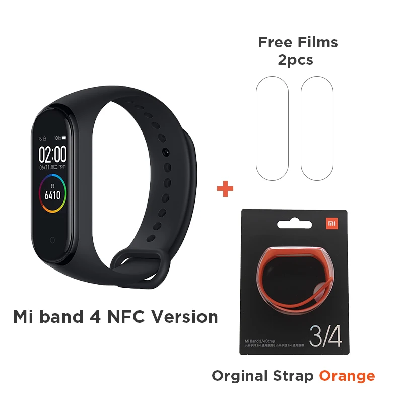 NFC add Mi Orange Xiaomi mi смарт-браслет 4 цветной сенсорный экран музыкальный пульсометр mi Band 4 стандарт и NFC две версии - Цвет: NFC add Mi Orange