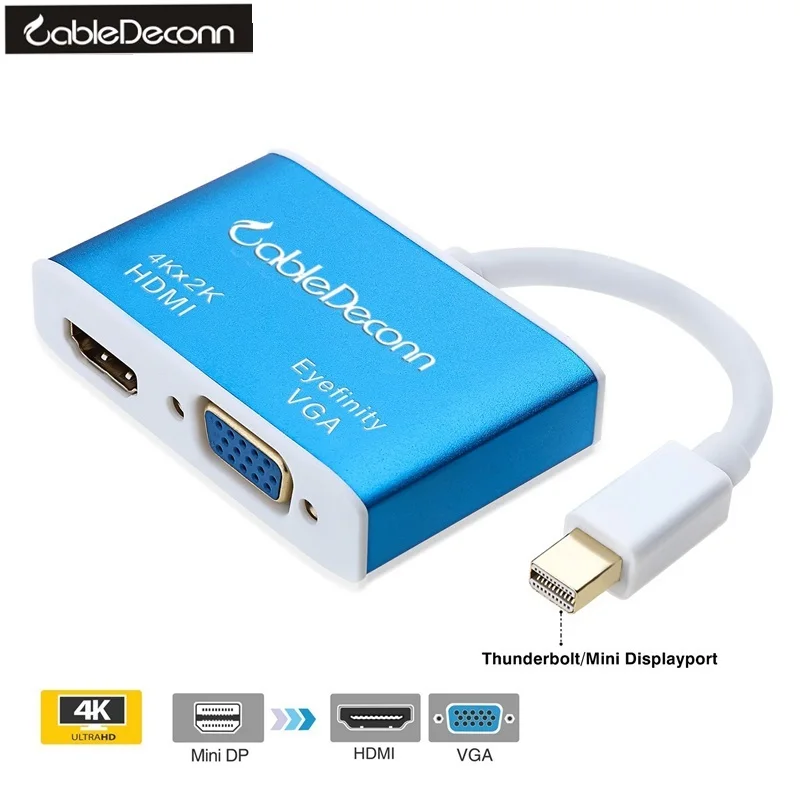  Aluminum Multi-Function Thunderbolt Mini Displayport 1.2 to HDMI 4K& VGA Converter Adapter Cable for Apple Macbook Pro air