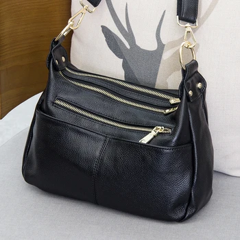 

High Quality 100% Women Genuine Leather Handbags Luxury Cow Leather Hobos Bags Women Messenger Shoulder Bags Bolsas Feminina
