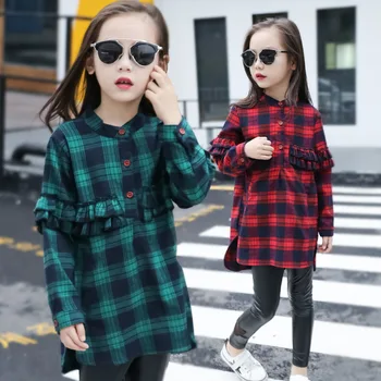 

Korean Child Plaid Shirt Autumn Clothing Baby Clothes Girls Dress Hot Children Long Sleeve Kids Shirts Cotton Red Green