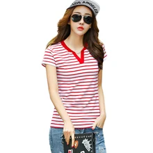 T Shirt Women Summer Clothes 2017 Striped Tshirt V Neck Sexy Tops Womens Clothing T-Shirts Cotton Casual Tee Shirt Femme Mujer