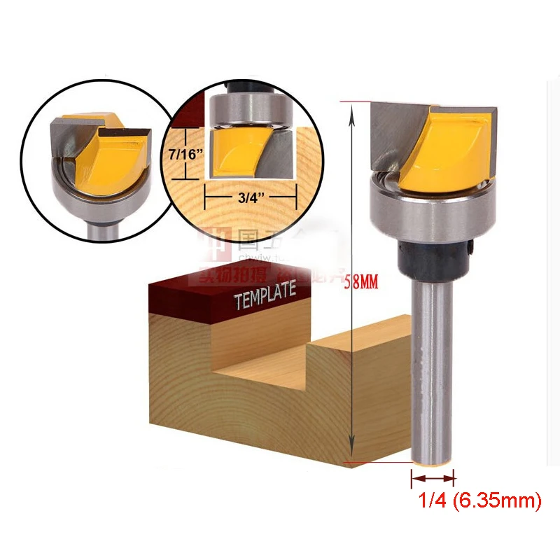 1pcs 1/4*3/4*11 With Bearing Cleaning Bottom Wood Working Endmill