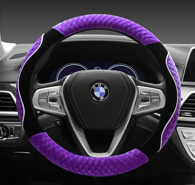 Модные зимние Нескользящие чехол рулевого колеса автомобиля короткие плюшевые теплые удобные для вождения 5 цветов диаметр 38 см - Название цвета: Purple