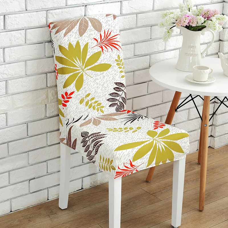 4PCS/Set Leaves printed Chair Cover 2018 Fabric Plaid Hotel Banquet