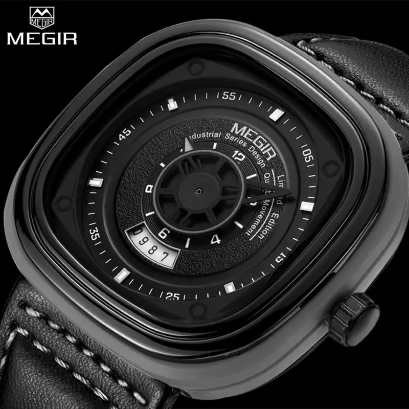 Prix pour MEGIR Hommes de Mode Carré Montres Sport Noir Hommes Horloge À Quartz Homme Militaire de L'armée En Cuir Montre-Bracelet Relogio Masculino Prix pour MEGIR Hommes de Mode Carré Montres Sport Noir Hommes Horloge À Quartz Homme Militaire de L'armée En Cuir Montre-Bracelet Relogio Masculino
