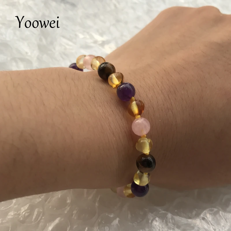 Женский браслет с натуральным камнем Yoowei из розового кварца аметистом и тигровым