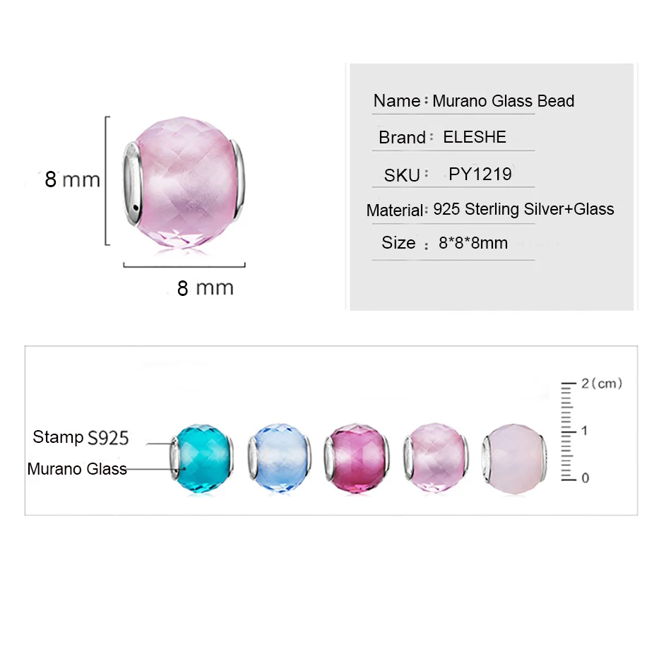 ELESHE Original 925 Sterling Silver Crystal Charms Faceted Murano Glass Beads Fit Pandora Charm Bracelet Authentic Jewelry Gift