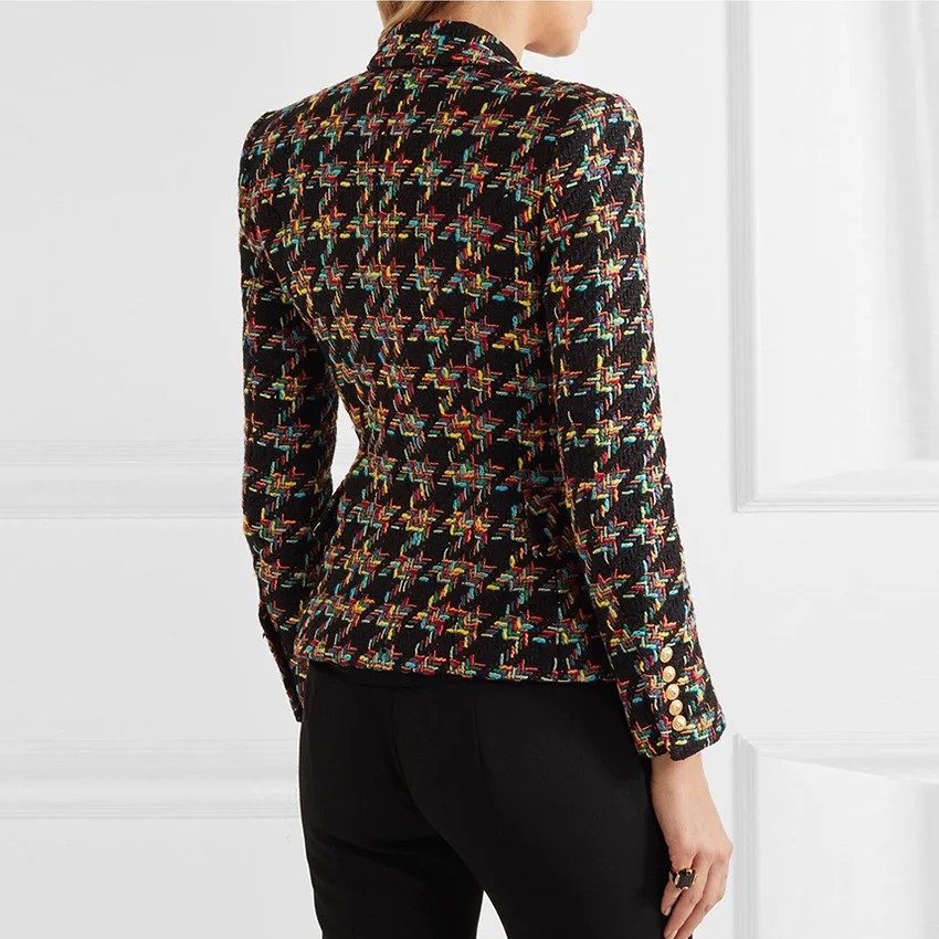 Tweed blazer woman spring autumn 2019 new office elegant Short Blazer Women Double Breasted plaid blazer Jacket ladies Overcoat