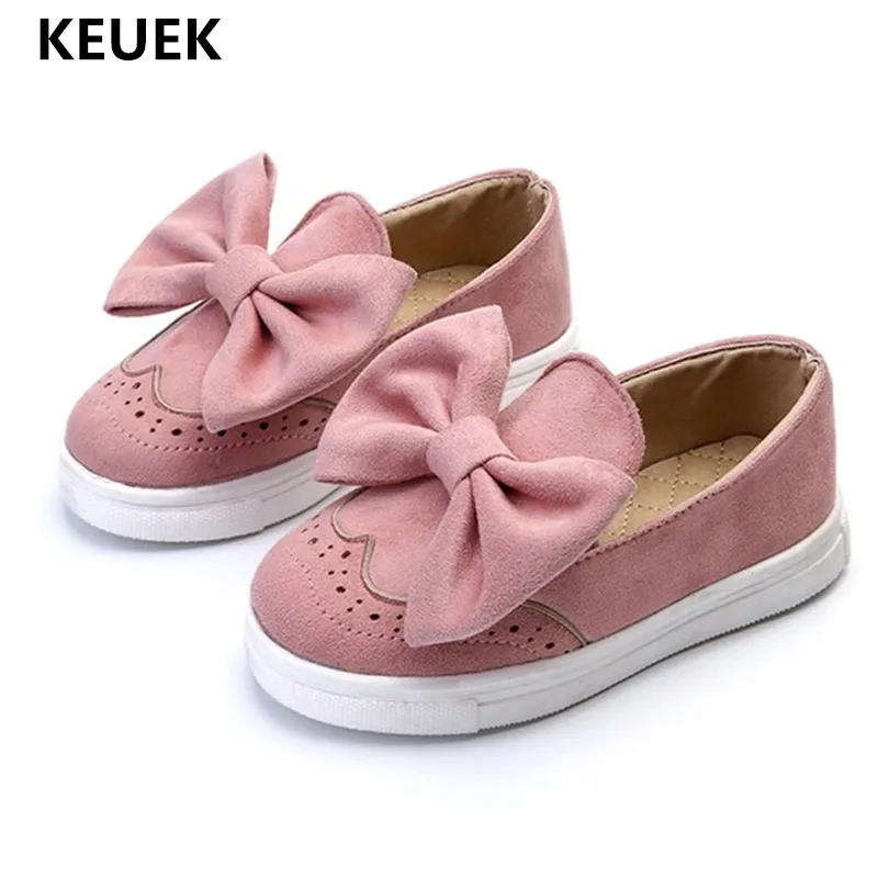 

Spring Kids Shoes For Girls Fashion Flock Sport Shoes With Bow Sneakers For Girls Children Casual Brogue Shoes Loafers 02