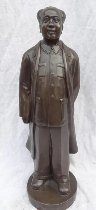 

002403 16" Chinese Pure Bronze Great Leader Maoism Standing Mao ZeDong Statue Figurine