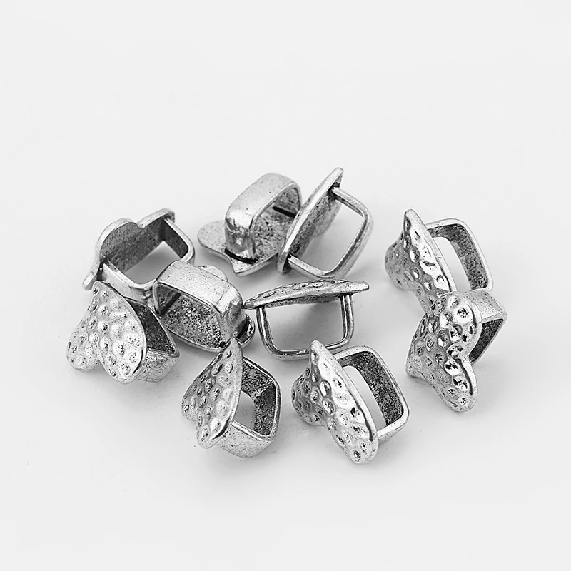 

15pcs Antique Silver Hammered Heart Shape Charm Holder Slider Spacers Beads Fit 10*6mm Licorice Leather Cord