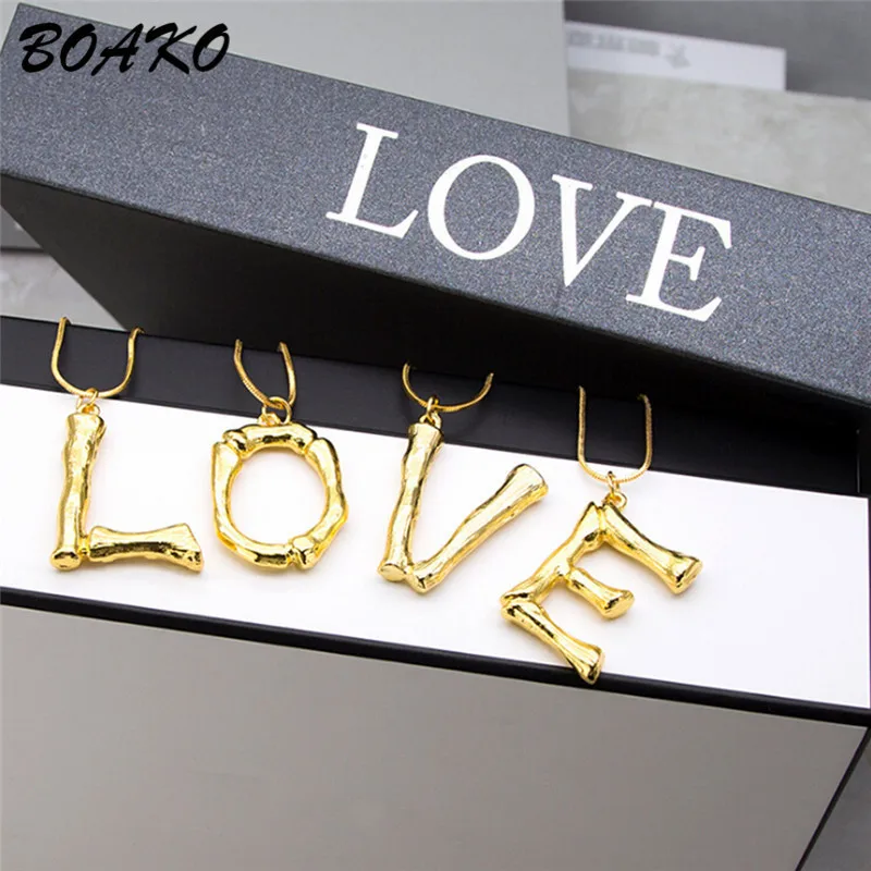 

BOAKO A-Z Custom Name Letters Necklaces & Pendant Gold Silver Long Chain Initial Necklace Collier Femme Boho Statement Jewelry