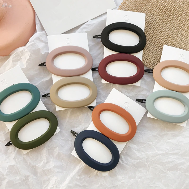 

AOMU Korea Fashion Solid Color Scrub Resin Hair Clips Geometric Hollow Oval Wave Shape Hairpins Hair Accessories for Women