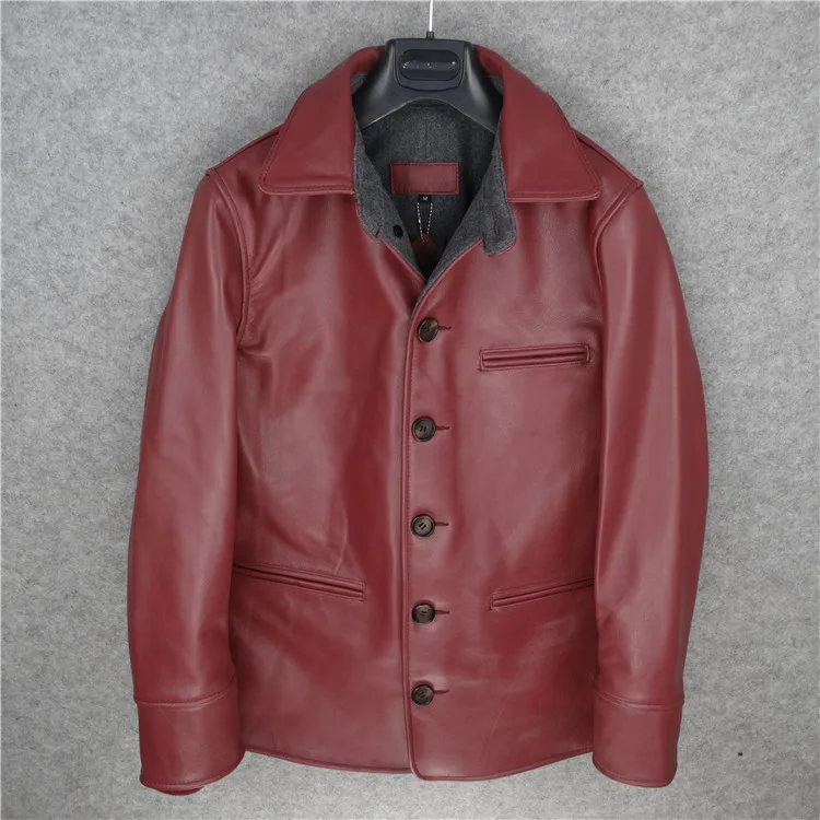 

Free shipping,sales winter horseskin jacket.classic brakeman genuine leather jackets.vintage style long jacket.warm wool coat.