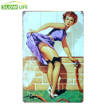 Hot Sexy Girl Playing Water Metal Tin Sign Bar Wall Decor Metal Sign Vintage Home Decor Metal Plaque Retro Painting Metal Plate