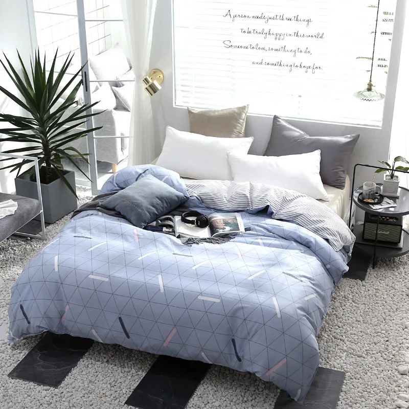 

Simple Blue Stripe Pattern Luxury Twin FUll Queen King Size Soft Duvet Cover Fiber Reactive Prints Quilt Cover Only Bedding Set