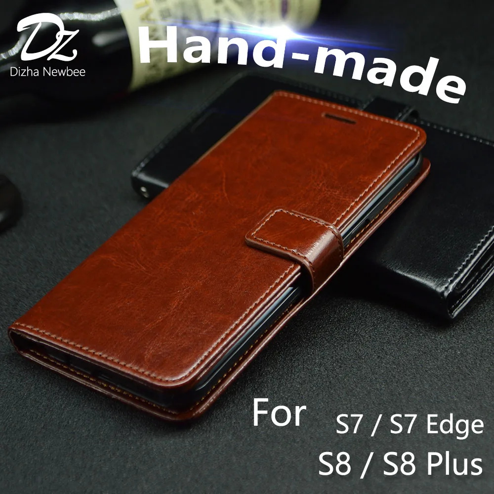 

Hand Made for Samsung Galaxy S8 Plus case S7 Edge & S8 Plus Leather Cover Flip Case Luxury Kickstand Wallet Phone Card Slot