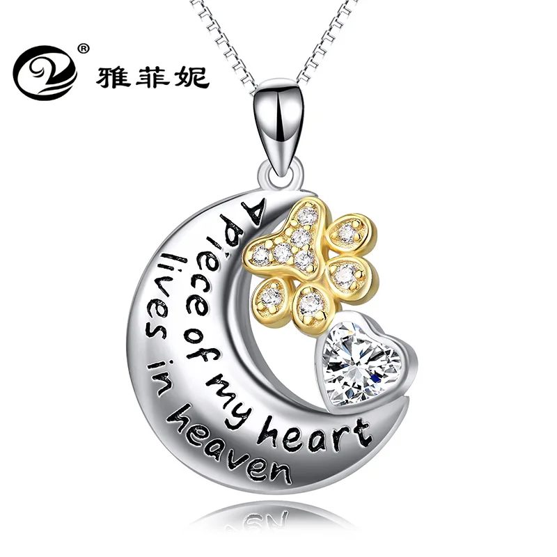 

925 silver ornament moon pendant dogs paw print source accessories manufacturers selling heart-shaped crystal necklace