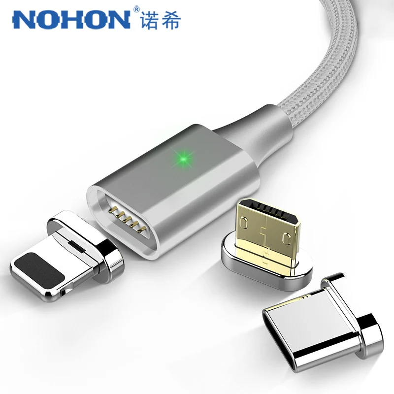 

NOHON 3 in 1 Strong Magnetic Cable LED Charging&Sync Data Cable For iPhone X 8 Micro USB Type C For Samsung S8 Charger Cables 1M