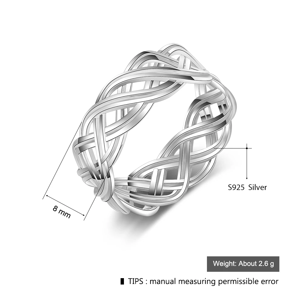 Solid 925 Sterling Silver Rings 7mm Width Lace Weaving Rings For Women Vintage Wedding Rings Silver Jewelry (RI102791)