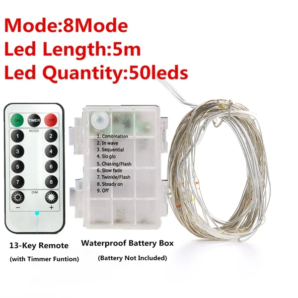 Christmas 33Feet 100 Led Fairy String Lights with Battery Remote Timer Control Operated Waterproof Copper Wire Twinkle Light 20m 5m 50led 8 mode