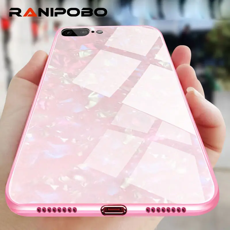 

Dream Shell pattern Phone Case For iPhone X 6 6S Plus 8 8Plus 7 7Plus Glossy Soft Frame + Hard Glass Phone Back Cover