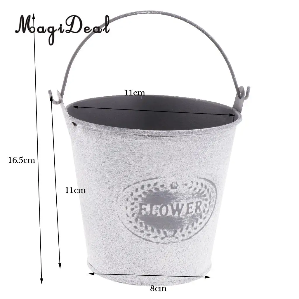Vintage Metal Tin Flower Bucket Plants Herb Pot Tabletop Vases Container Watering Can with Handle Home Garden Decor #1
