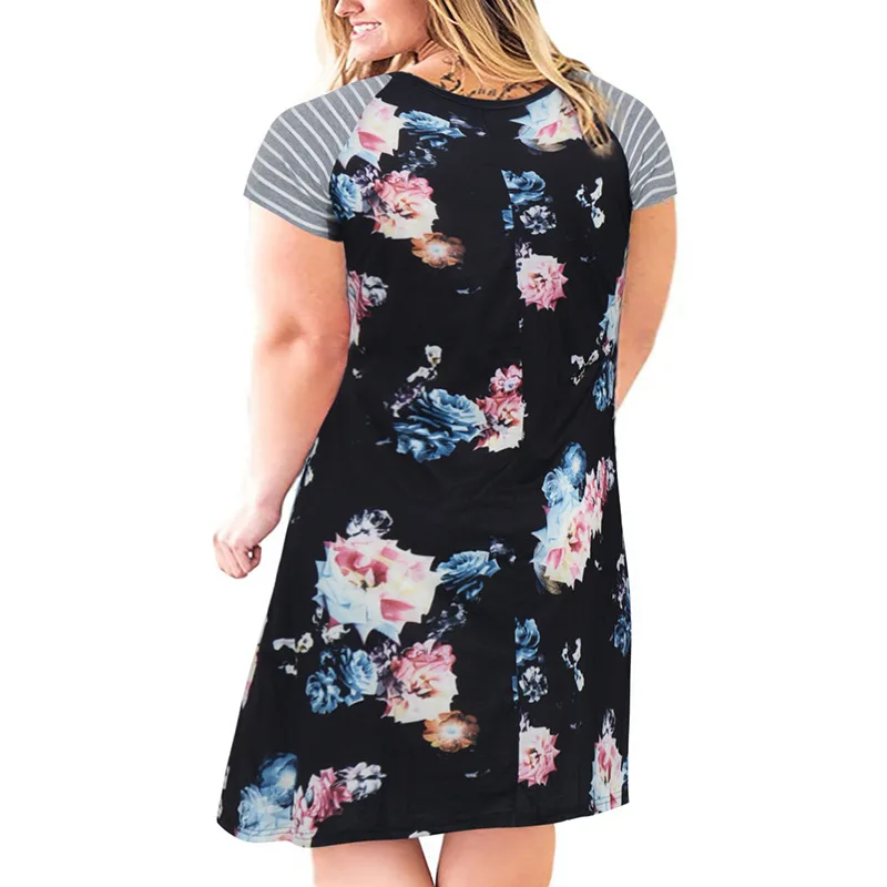 Большой размер 9XL платье для полных мам летнее Свободное платье в полоску с цветочным принтом размера плюс женская одежда vestidos большой размер