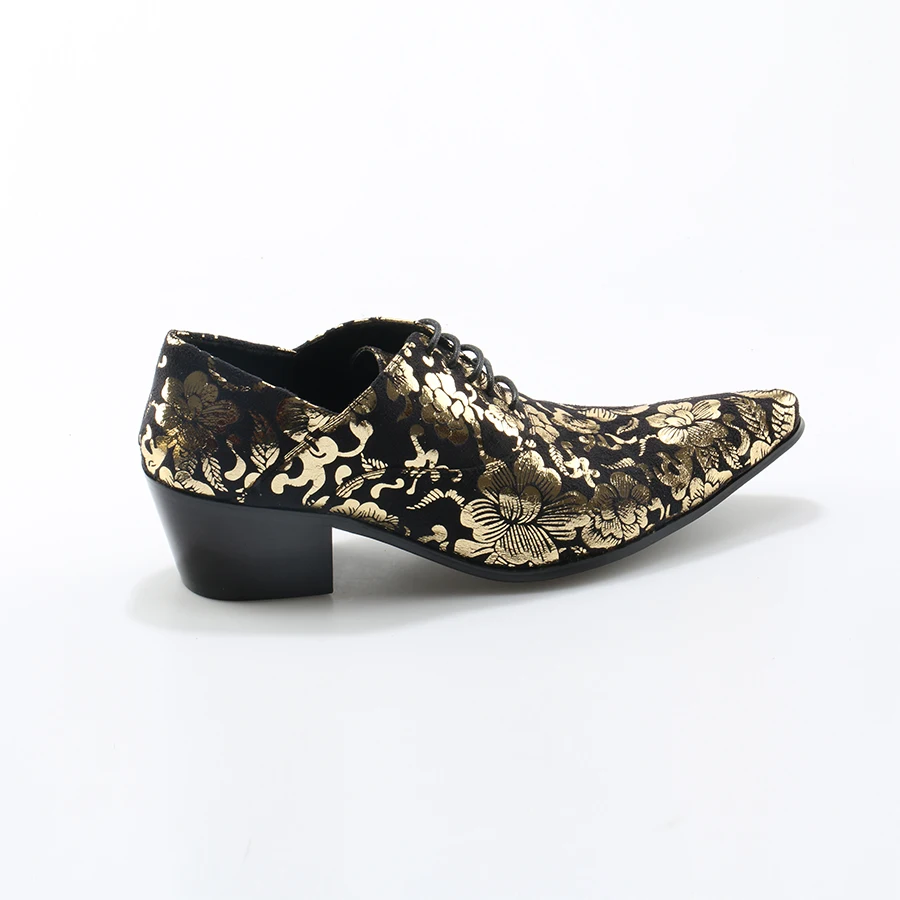 Chaussure as Saltos Apontou Estilo Ouro 1 Homme 2 Okhotcn Imprimir Sapatos Homens Toe Oxfords Couro Robustos As Macio Up Lace Pic Flor Moda p7661v