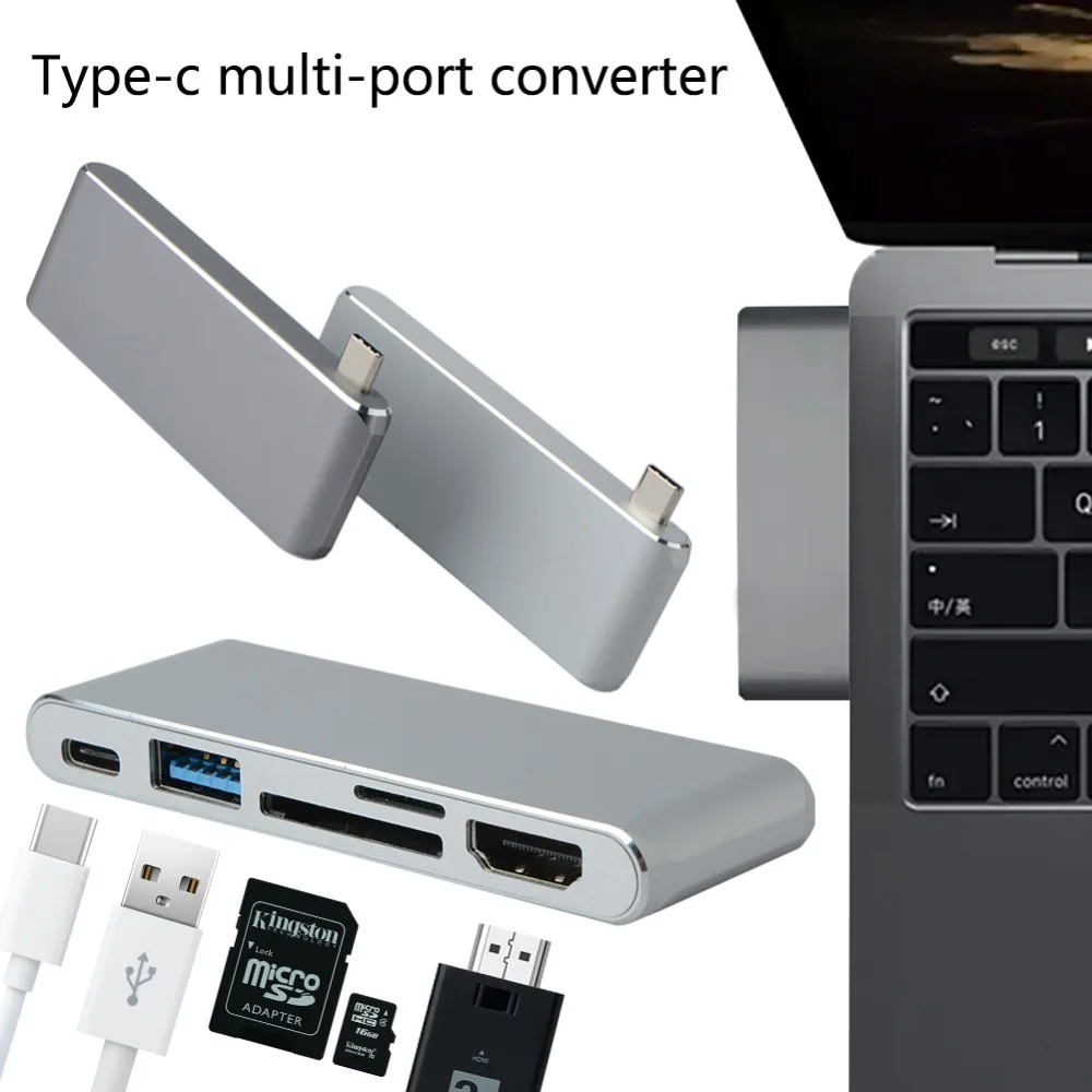 

Adapter 5-in-1 USB C with Type-C to Power Delivery 4K Video HD SD/TF Card Reader USB 3.0 for MacBook Pro Type C