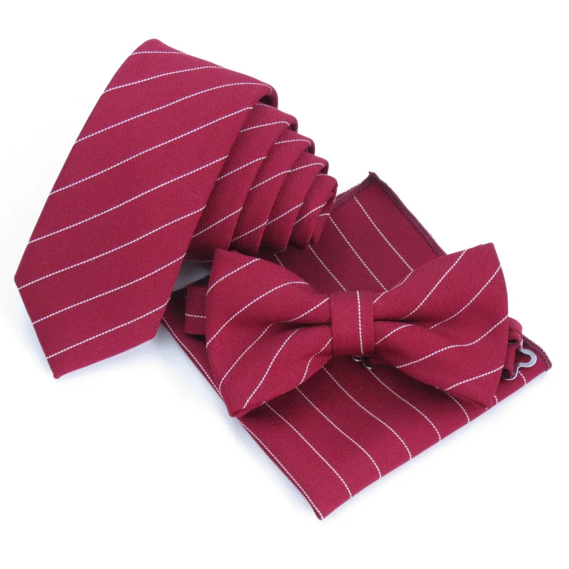 Винно-красный галстук костюм белые галстуки в полоску маленький карман квадратный для мужчин и женщин свадебные аксессуары Корейская версия узкий галстук