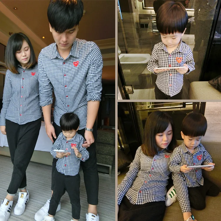 matching plaid shirts for mom and son