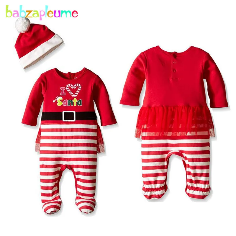 

New Year Baby Girl Clothes Red Color Striped Romper Hat Baby suit Infant Clothing Christmas Santa Jumpsuit Kid Girl Clothes A063